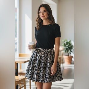 BEULAH Navy/Grey Spotted A-Line Mini Skirt Small NWT Chic Modern Stylish Relaxed